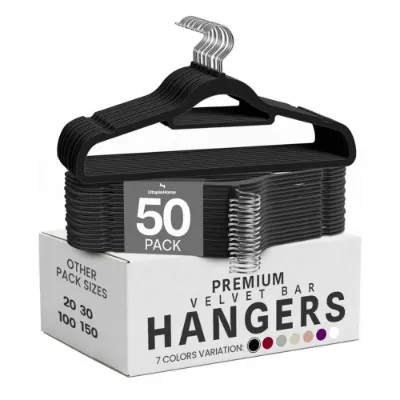 Utopia Home Velvet Hangers, 50 Pack (Black)